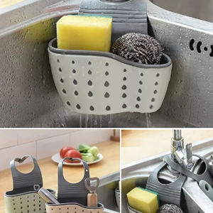 2-Compartment Hanging Sink Sponge Holder Practical over Sink Organizer and Dish Sponge Rack