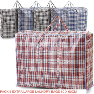5 X Extra Large Laundry Bags Zipped Reusable Strong Shopping Storage 60Cm X 60Cm