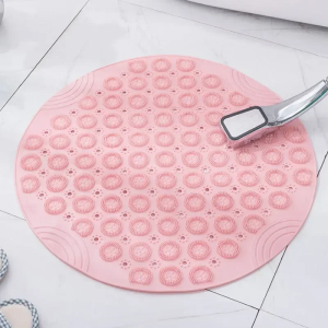 Round PVC anti Slip Bath Mat with Sucker Drain Hole Soft Silicone Bathing Rugs Bathtub Shower Foot Massage Pad Bathroom Floor