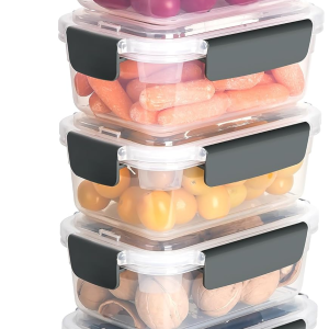 YORY 3 Cup Plastic Food Storage Containers with Lids Nestable Freezer Dishwasher Safe Rectangle Container Set,5-Pack