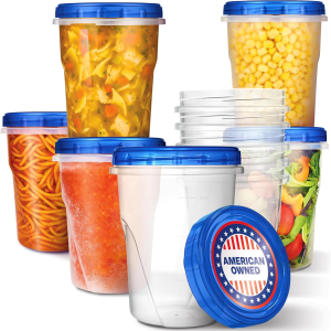 Stock Your Home 32Oz Plastic Containers with Twist Top Lids (6 Pack), Quart Freezer Containers with Lids for Leftover Food, Airtight Reusable Soup Containers, Microwave and Dishwasher Safe