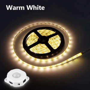 Motion Sensor LED under Cabinet Light Bed Night Light 1M-5M LED Strip Tape Night Sensor Lamp with 110V-220V to 12V Power Adapter