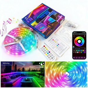 Outdoor LED Strip Lights IP68 Waterproof Led Light Strips App Remote Control Music Sync RGB Rope Lights for Balcony Garden Pool