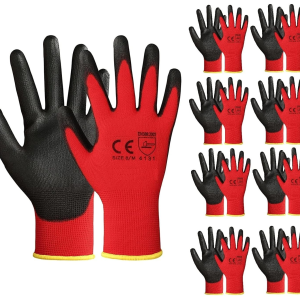 24 Pairs Red Work Gloves Nitrile Coated Builder Gloves Work Safety Gloves Men