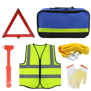 Car Emergency Roadside Assistance Kit Jumper Cable Tow Strap First Aid Supplies Multipurpose Pack Motorist Self-Defense Tool